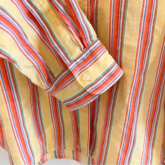 Vintage Lauren Ralph Lauren 100% Linen Yellow Striped Button-Down Size Medium - Picture 4 of 13